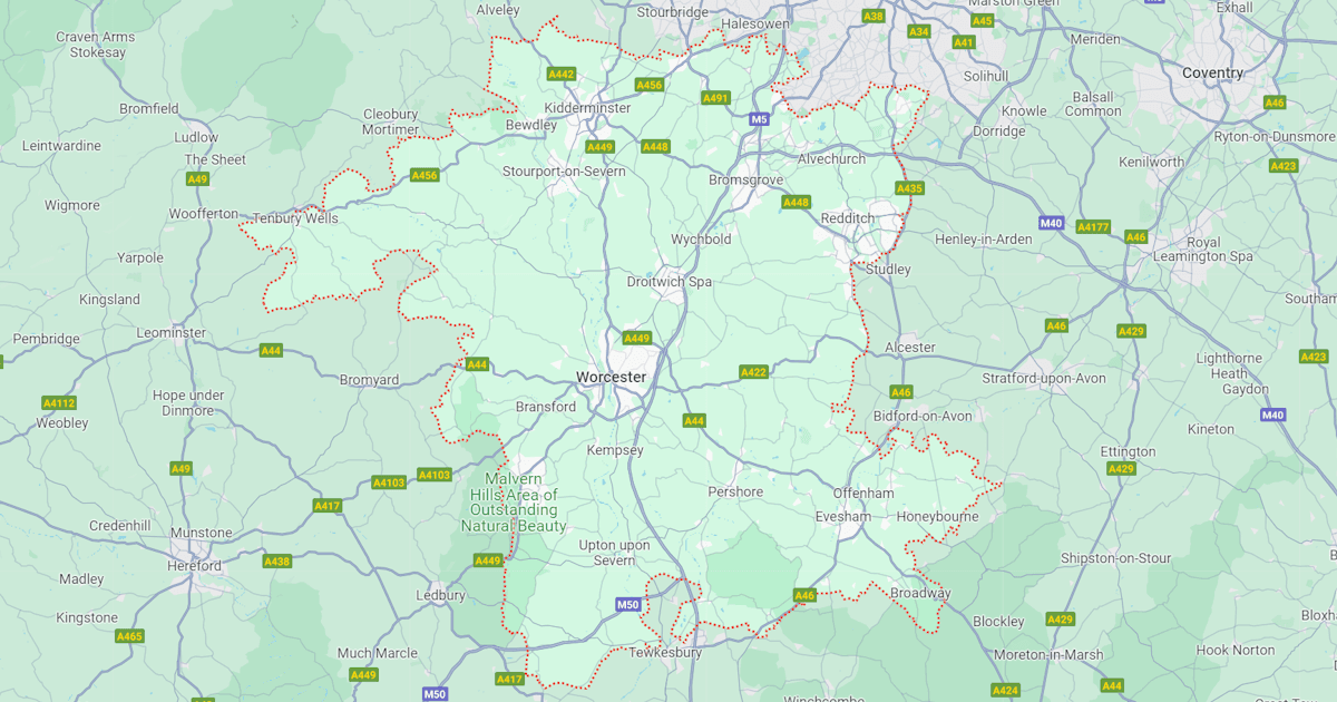 Map of Worcestershire