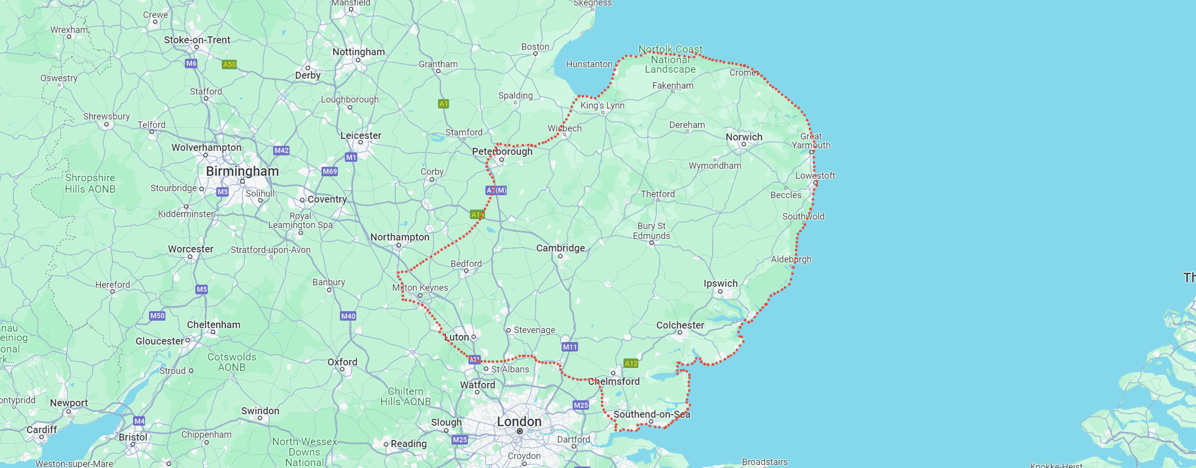 Map of East of England