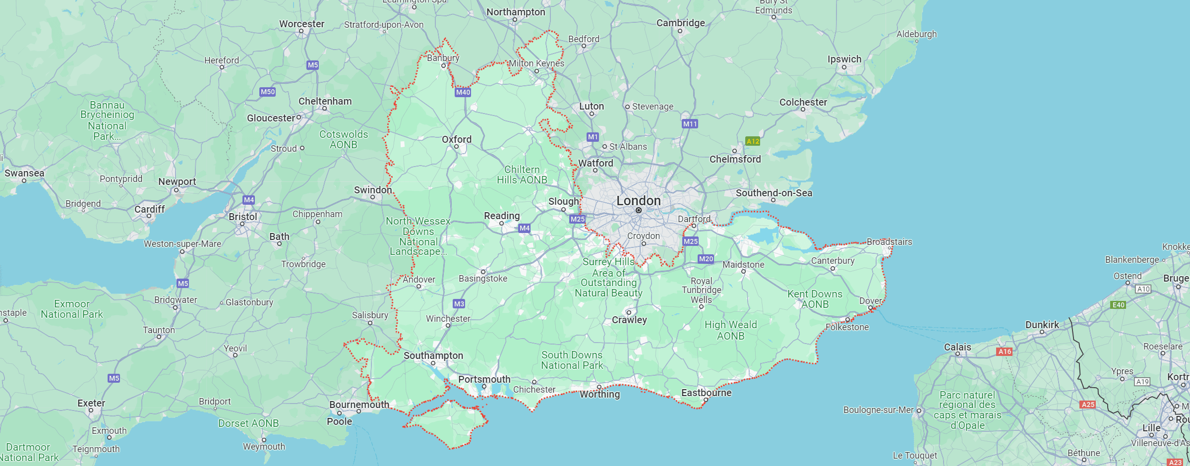 Map of South East England