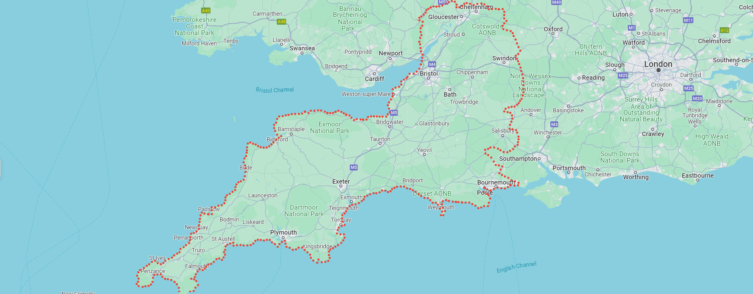 Map of South West England