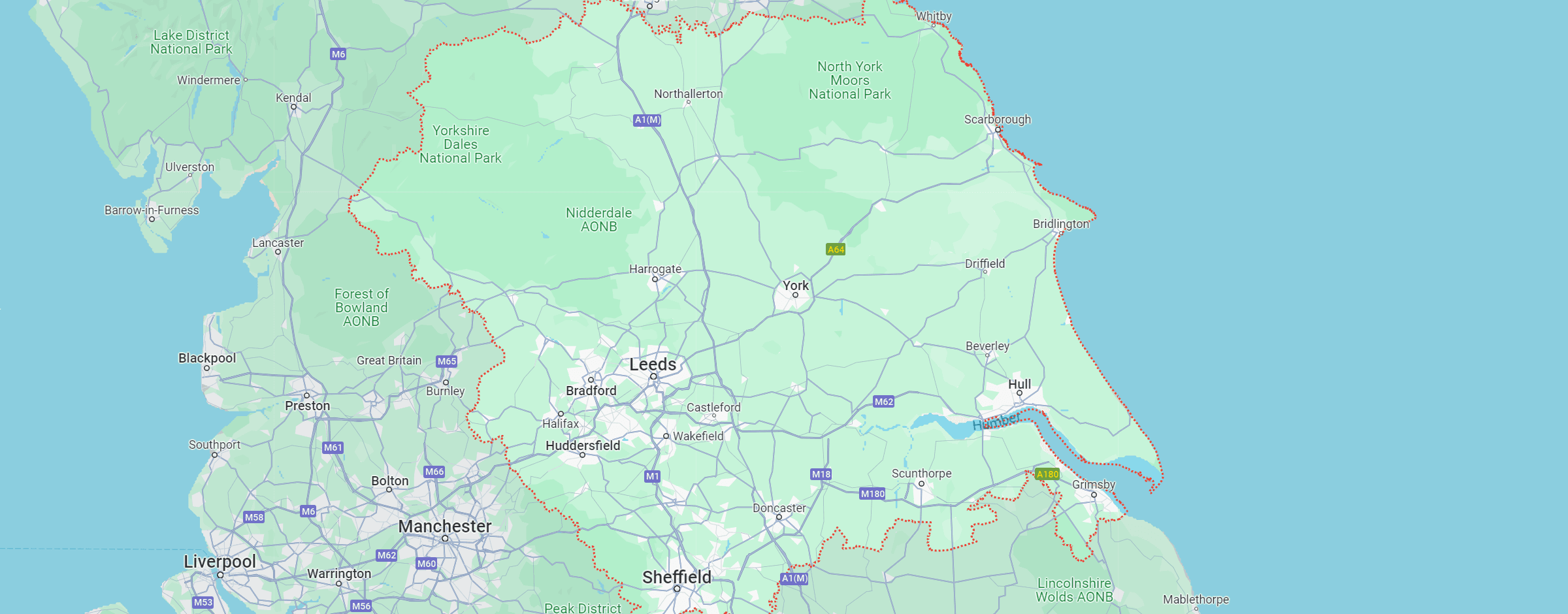 Map of Yorkshire and the Humber